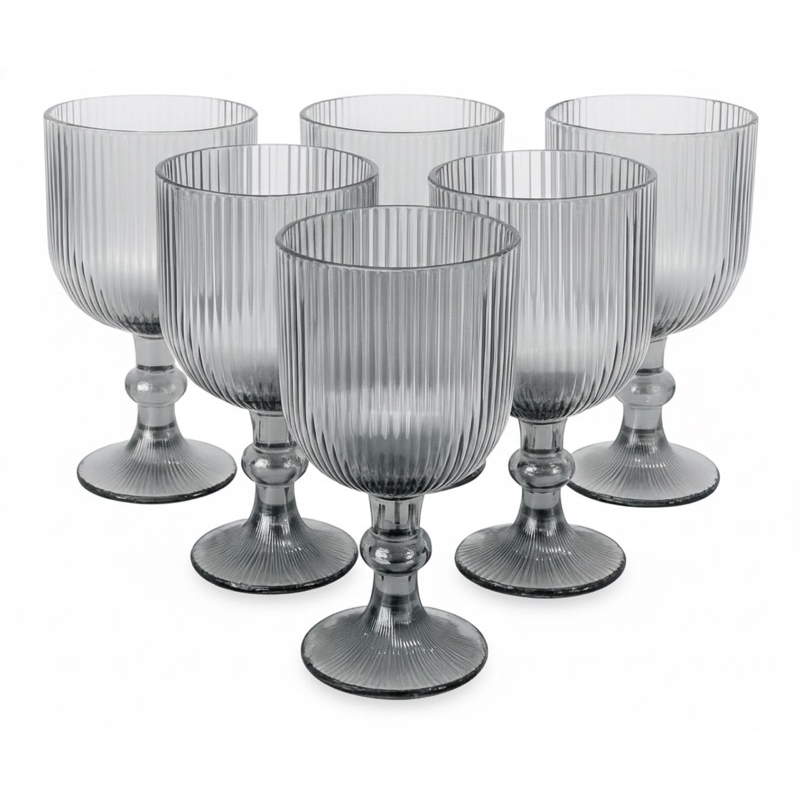 Conjunto 6 Taças Canelado Cinza Graffiato Grafite 380ml Vidro Elegante para Água Suco e Vinho em Oferta na Shopee