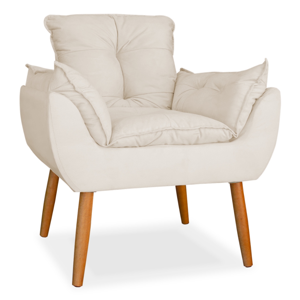 Poltrona opala luxo pes de madeira em suede bege em Oferta na Shopee