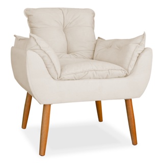 Poltrona opala luxo pes de madeira em suede bege em Oferta na Shopee