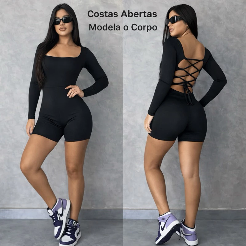 Macaquinho Feminino Suplex Manga Longa, Costas Abertas e Modelagem Justa ---- Cod.246 — imagem 1