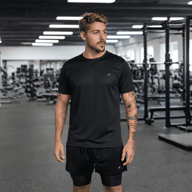 Conjunto Camiseta Dry + Shorts 2 Em 1 Masculino De Compressão - Corrida, Academia, Treino