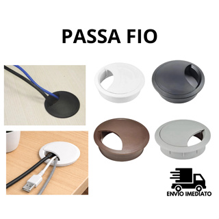 Passa Fio 60mm para Móveis - Mesa, Armário e Bancada, Organiza Cabos de TV/PC, Rack, Estante, Painel em Oferta na Shopee