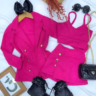 Conjunto Short Saia croped e Blazer Infantil Menina blogueirinha – Look Fashion Elegante e Estiloso em Oferta na Shopee