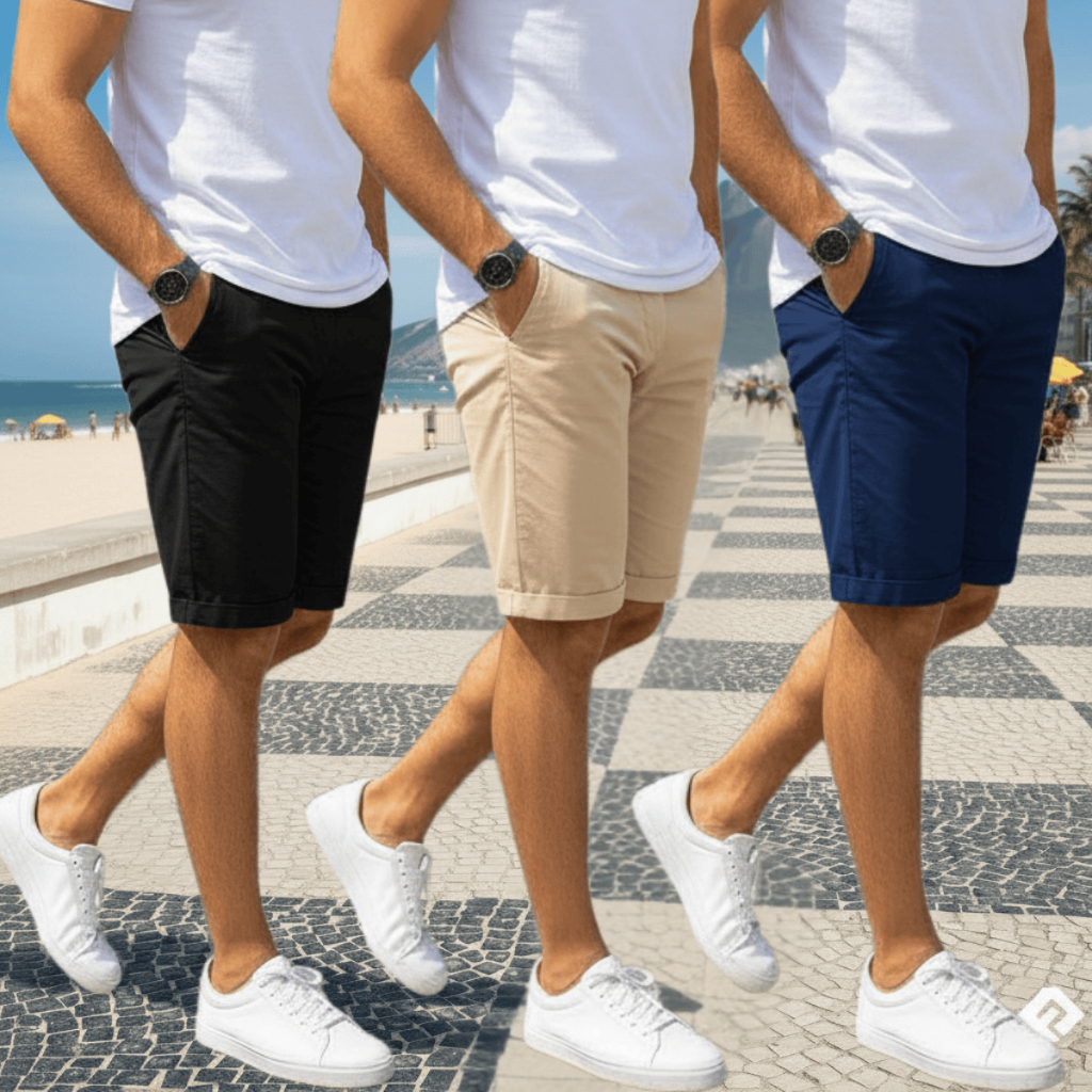 Kit 3 Bermuda Sarja Colorida Jeans Premium Masculino Diversas Cores