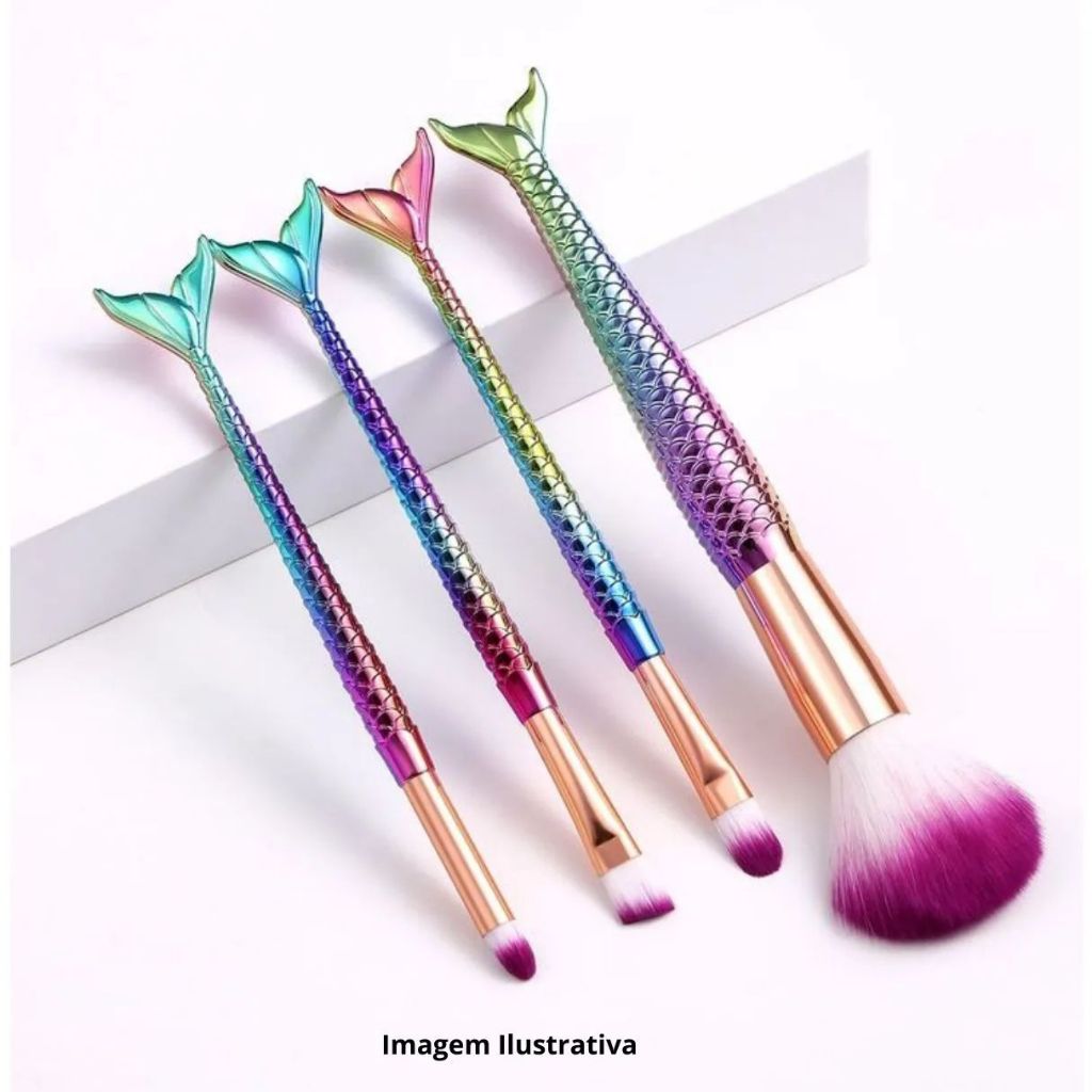 Kit 4 Peças Pincel Sereia de Maquiagem Para Sombra Blush Contorno Pó Sombra Pronto Entrega Sortidos