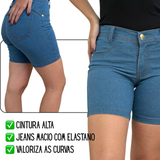 Bermuda Meia Coxa Jeans Feminina Lycra Empina Bumbum Cintura Alta em Oferta na Shopee