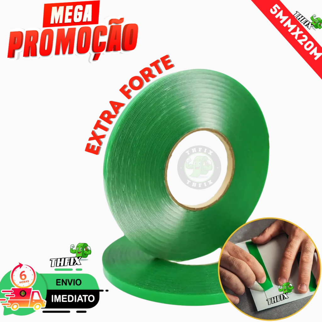 Kit 3 Rolo Fita Dupla Face 5mmx20m Extra Forte Acrílica Ideal para Espelho Placas PVC Moldura Quadro
