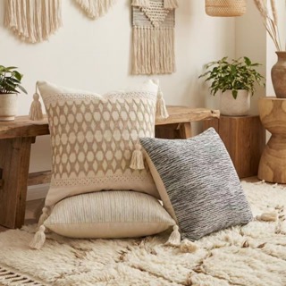 Fronhas de algodão tecidas à mão, decoração em estilo boêmio, trama natural, com pompons trançados - diversos modelos di em Oferta na Shopee