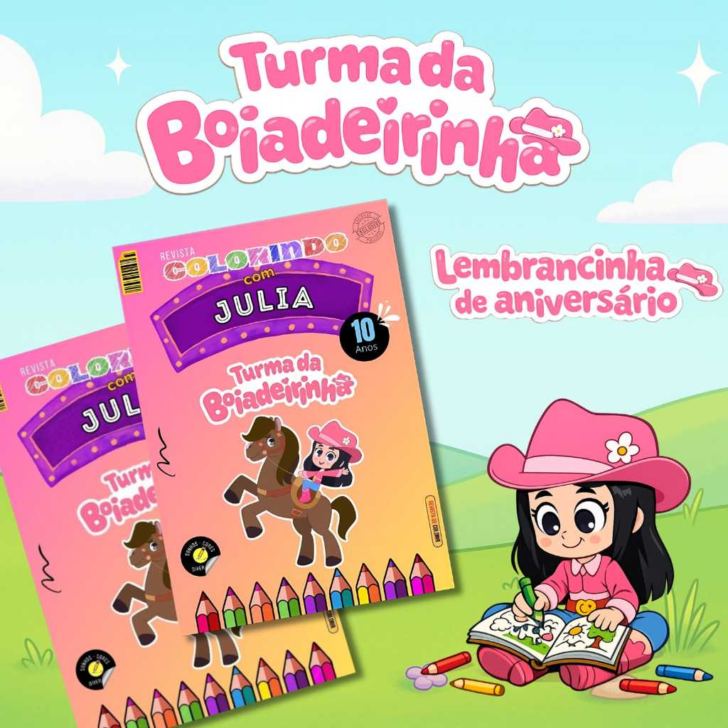 Revistinha de Colorir Turma da Boiadeirinha | Lembrancinha de Aniversário Personalizado