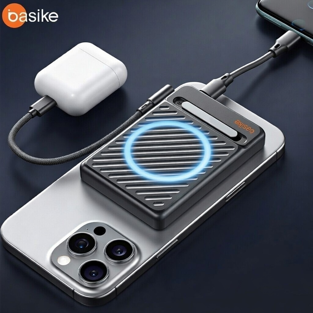 Basike Carregador Portátil Rápido Power Bank 10000mAh 22.5W com Suporte MagSafe 15W Sem Fio Tipo-C para iPhone Android