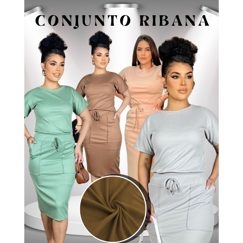 Conjunto evangelico ribana saia e blusa t-shirt