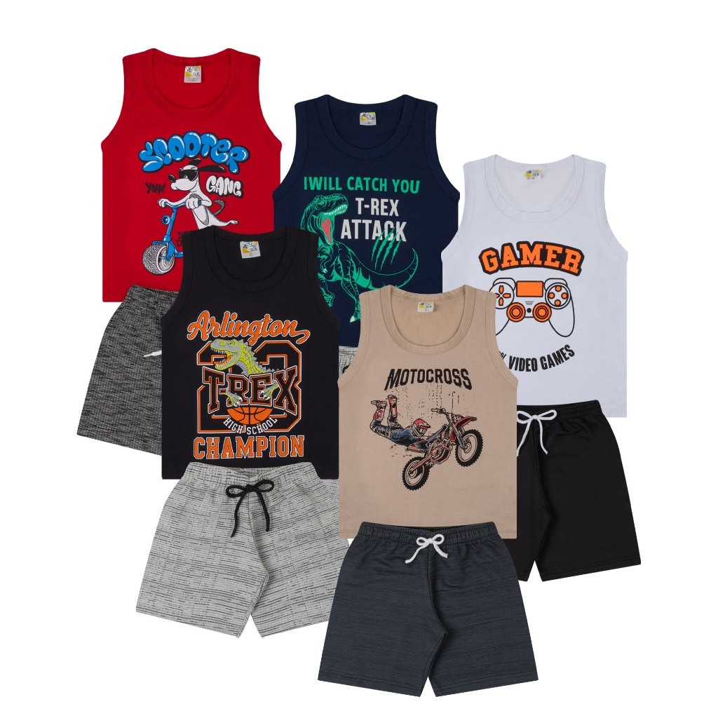 Conjunto Infantil Menino 1 Camiseta + 1 Bermuda - 1 Conjunto Infantil Verão Menino