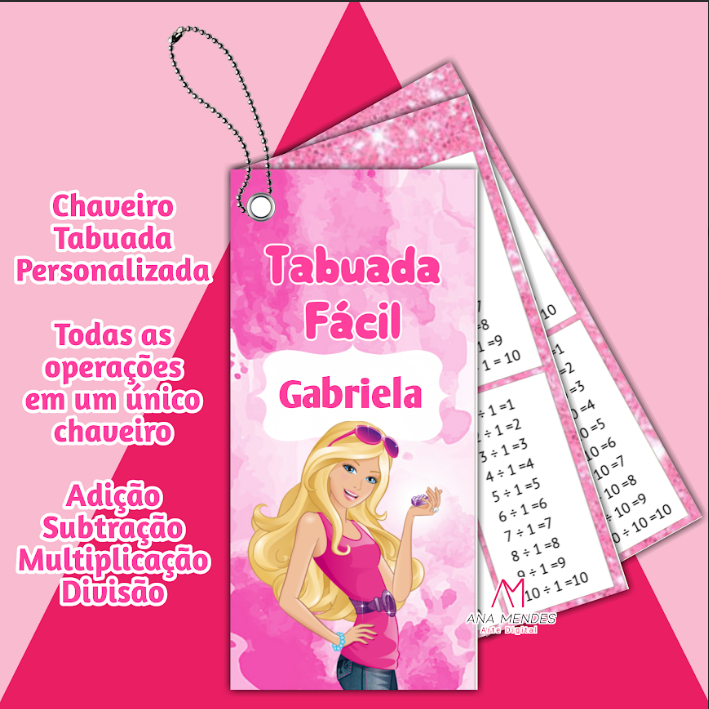 CHAVEIRO TABUADA 4 OPERAÇÕES BARBIE (PERSONALIZADA)
