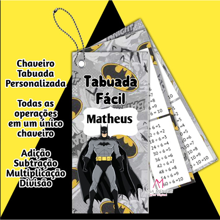 CHAVEIRO TABUADA 4 OPERAÇÕES BATMAN (PERSONALIZADA)