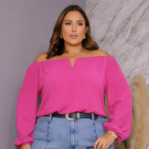 Blusa Ciganinha Plus Size Manga Longa Feminina Moda Casual Elegante GG AO G2