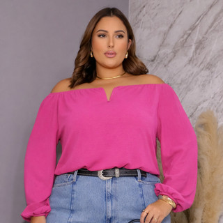 Blusa Ciganinha Plus Size Manga Longa Feminina Moda Casual Elegante GG AO G2