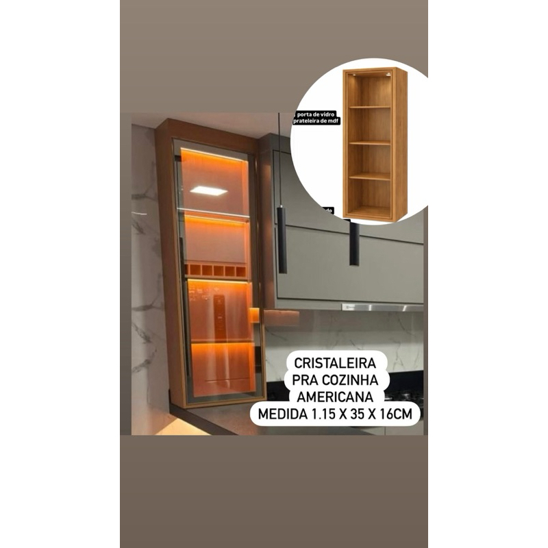 cristaleira 1mt alturax35cmx16cm Suspenso
