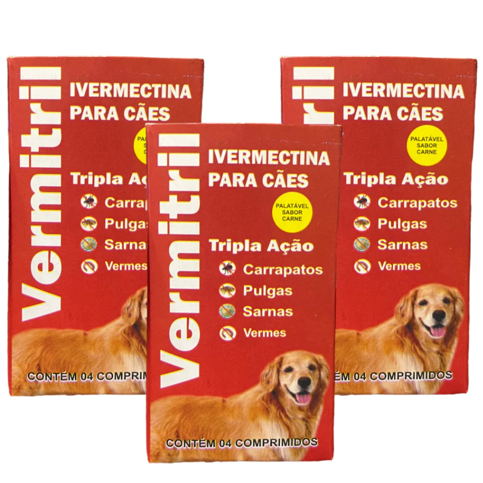 Vermitril - Anti Pulgas, carrapatos, sarnas e vermes - 12 Comprimidos Mastigáveis ​​para 15 a 30kg