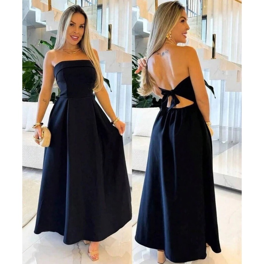 Vestido Feminino Tomara que Caia Alfaiataria com Bojo Drapeado