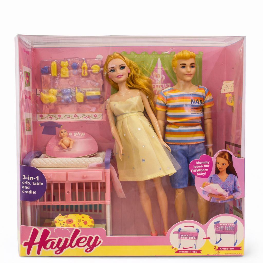 Boneca Família Hayley com Bebê + Berço 3 em 1 | Kit Mamãe Papai e Bebê | Brinquedo Infantil Educativo em Oferta na Shopee