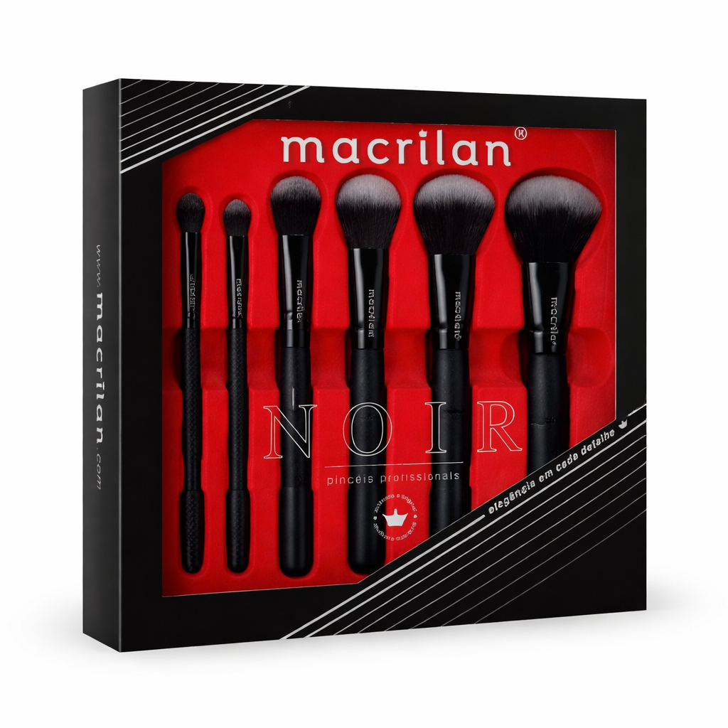 Kit Pincéis Profissionais Maquiagem 7 Unidades Macrilan ED009 Linha Noir