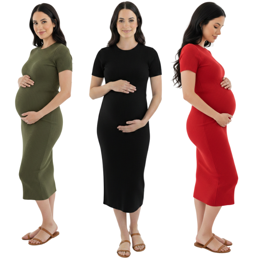 Vestido Midi Gestante Grávida Maternidade Confortável Canelado Manga Manguinha Moderno Social em Oferta na Shopee