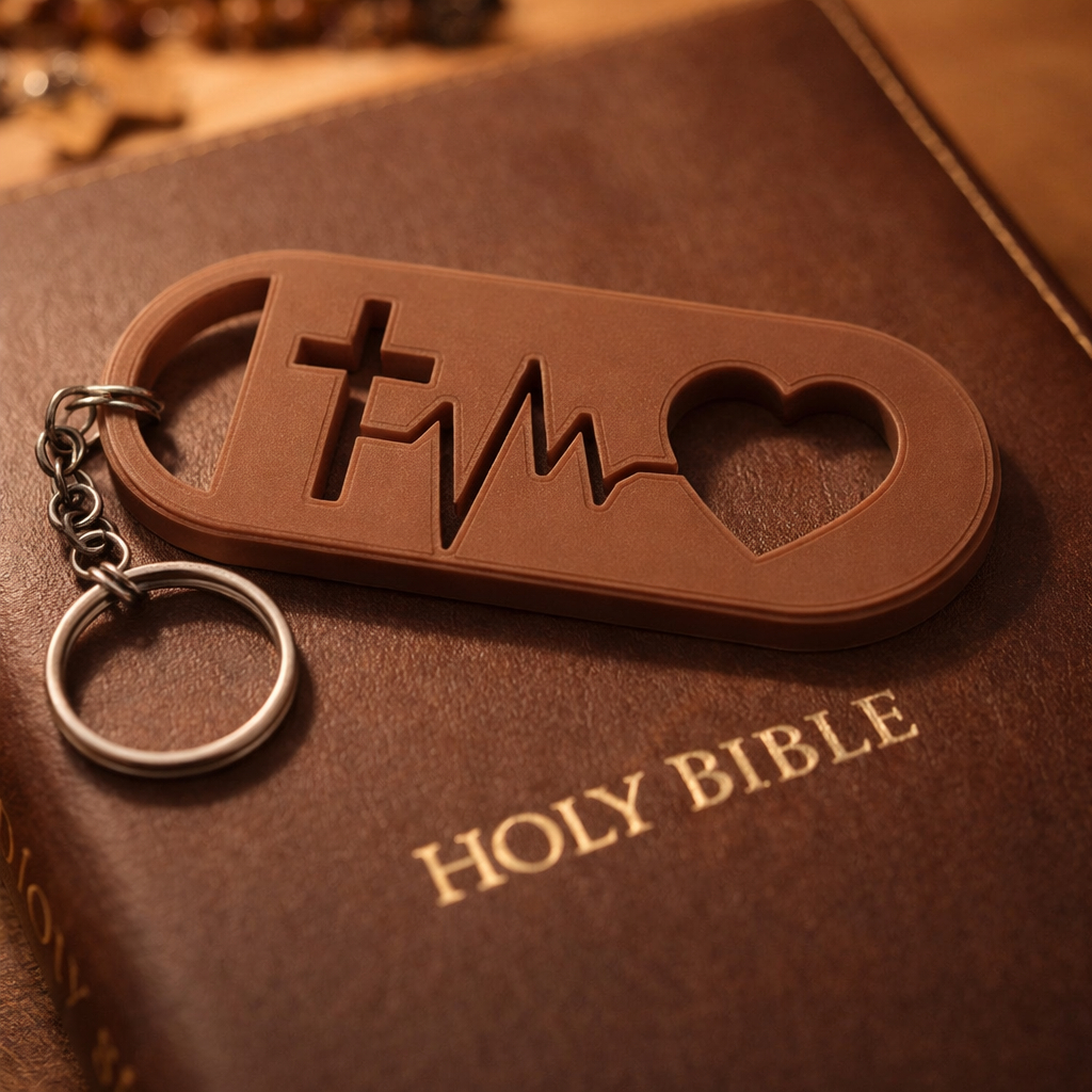 Kit 30 Chaveiros Cristão Fé Cruz Coração Batimento Cardíaco Lembrancinha Religiosa Igreja Chaveiro