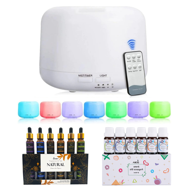 Umidificador Portátil 500ML Aromatizador Luz LED De 7 Cores Com Controle Remoto / Ambiente mais Agradável para Dormir