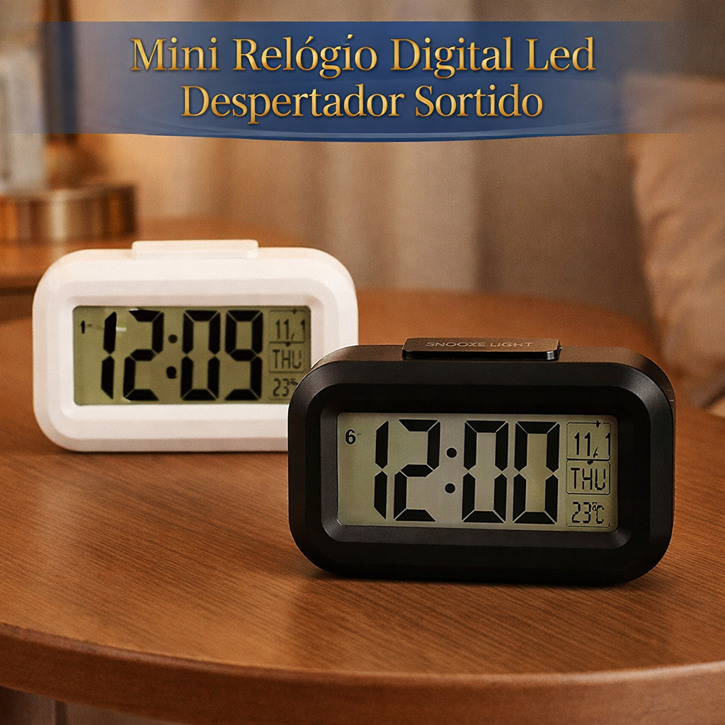 Relogio Digital LED Mini Despertador Soneca Temperatura Portatil de Mesa Eletronico Moderno Sortido