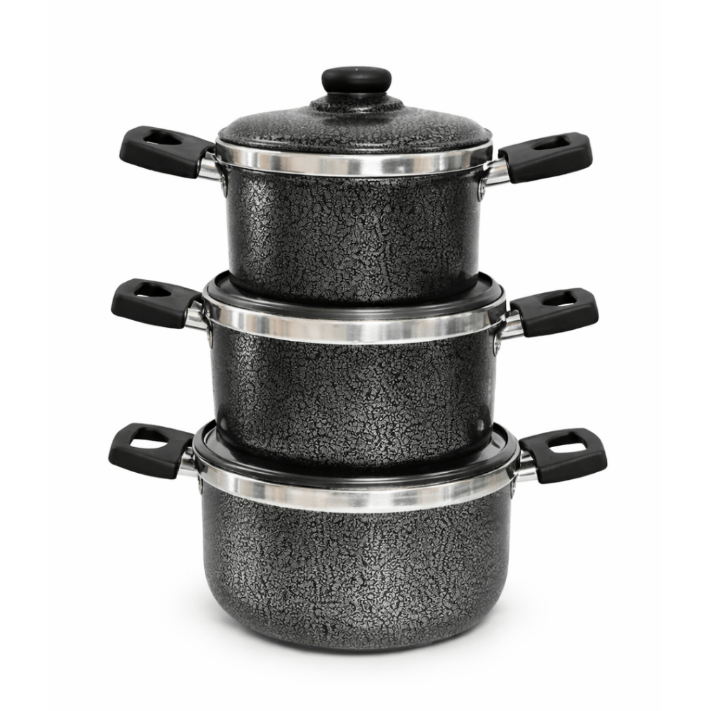 Kit 3 Caçarolas Craqueado Premium com Tampa | Alumínio Reforçado Fácil de Limpar | Panelas Nº 14, 16 e 18 cm em Oferta na Shopee