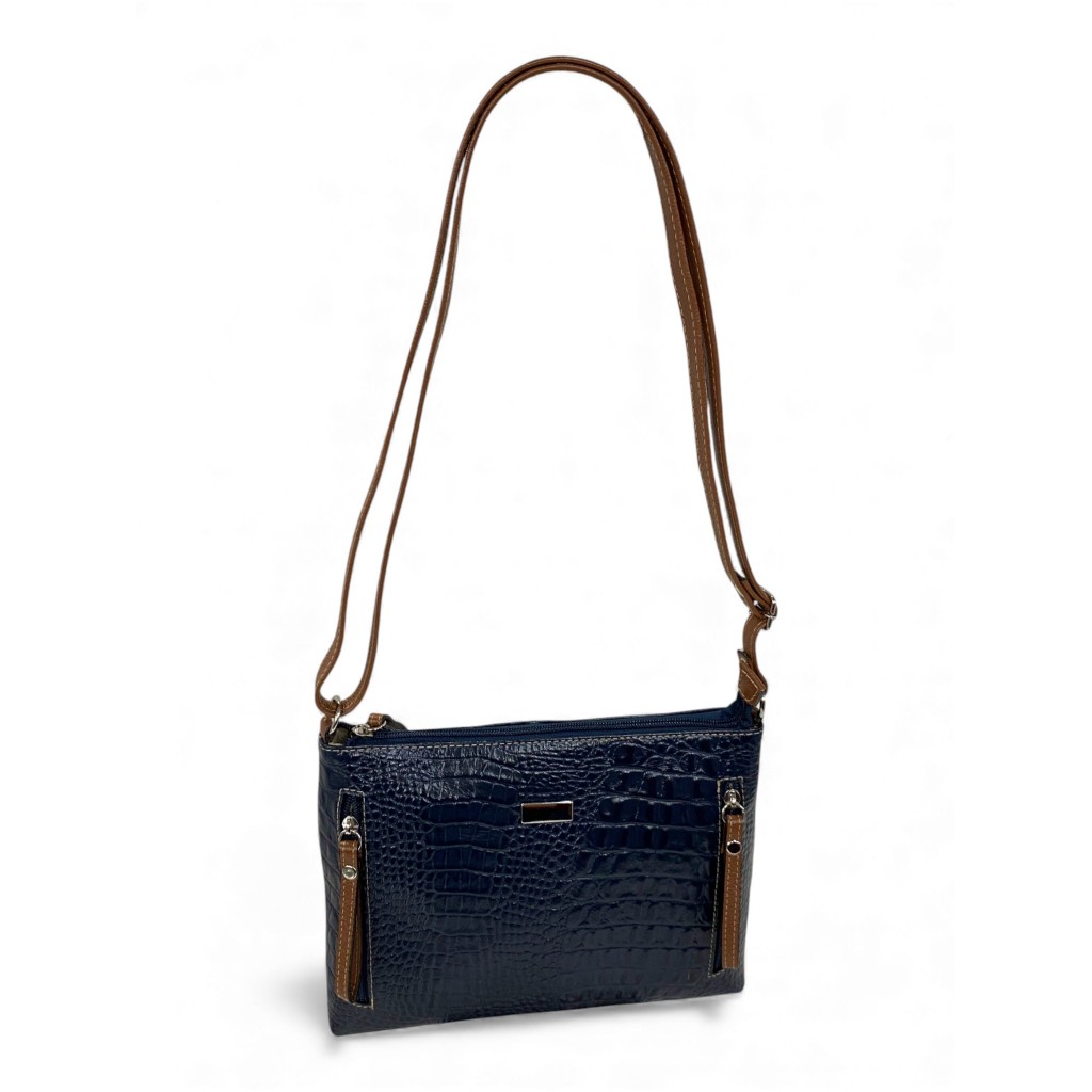 Bolsa Feminina Couro Legitimo Transversal 3 Ziper Casual Festa Social Tiracolo Croco