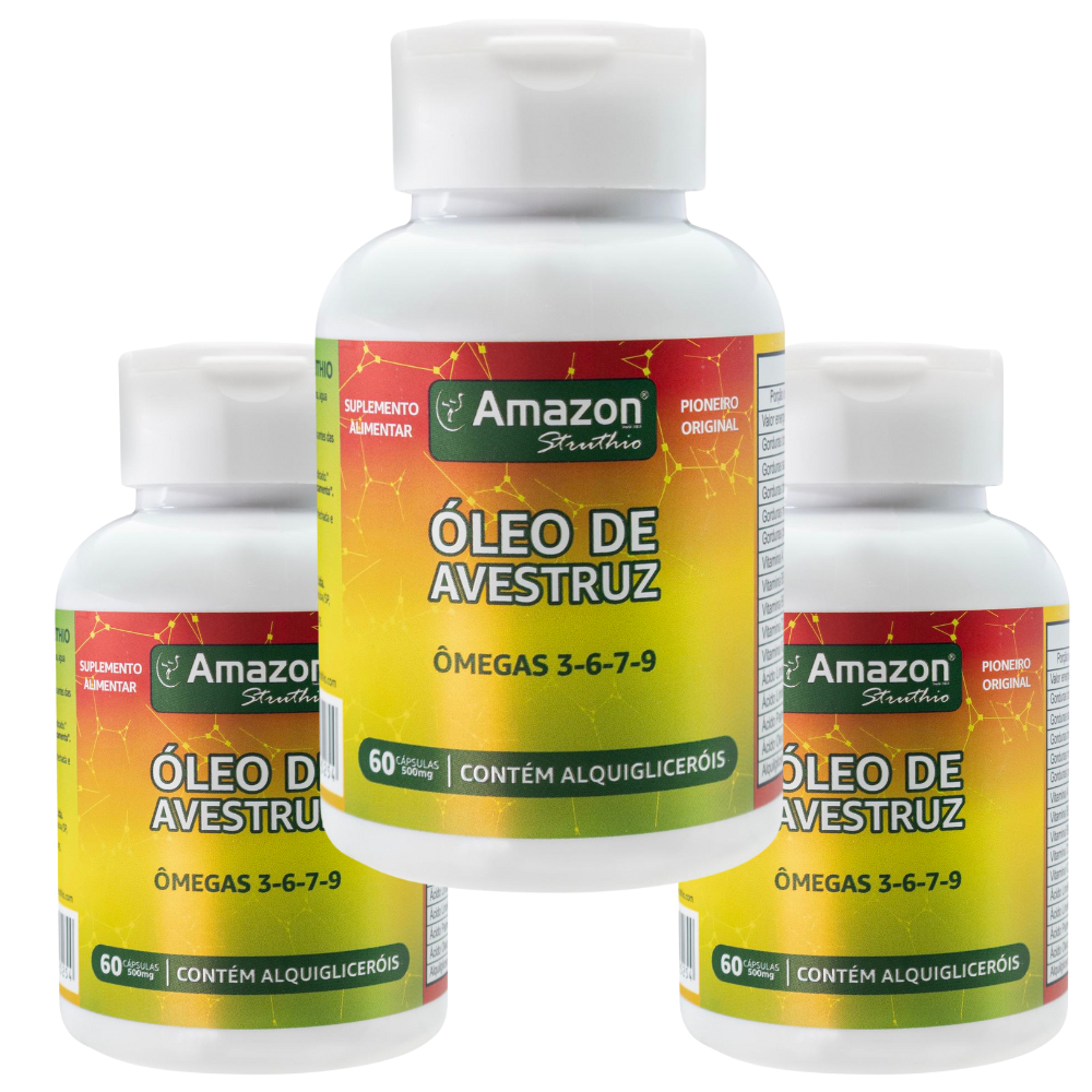 Kit 3x Óleo De Avestruz Cápsulas - Original Ômega 3, 6, 7, 9
