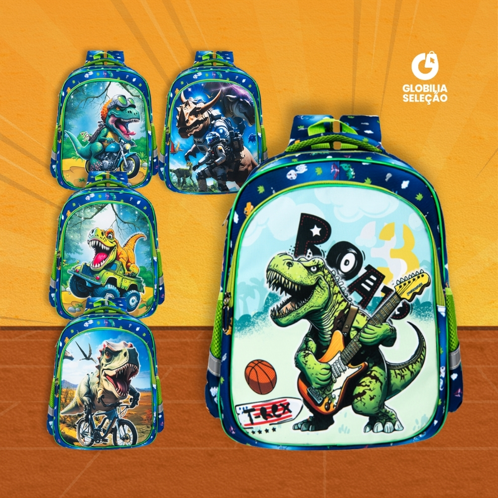 Mochila Infantil Menino Escolar Dinossauro De Desenho Animado Impermeável KMA5759