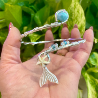 🧜‍♀️✨Lançamento Bracelete Sereia do Mar Azul Praiano Místico Hippie com Cristal Azul Calda Estrela do Mar Não Oxida✨🧜‍♀️ em Oferta na Shopee