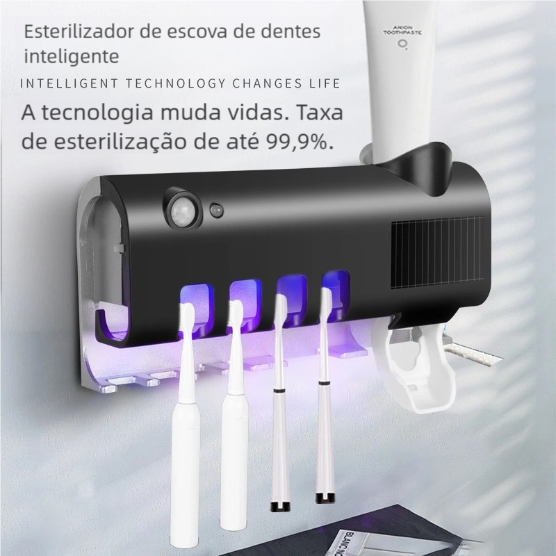 Suporte para Escova de Dentes com Esterilizador UV Antibacteriano e Dispenser Automático de Creme Dental em Oferta na Shopee