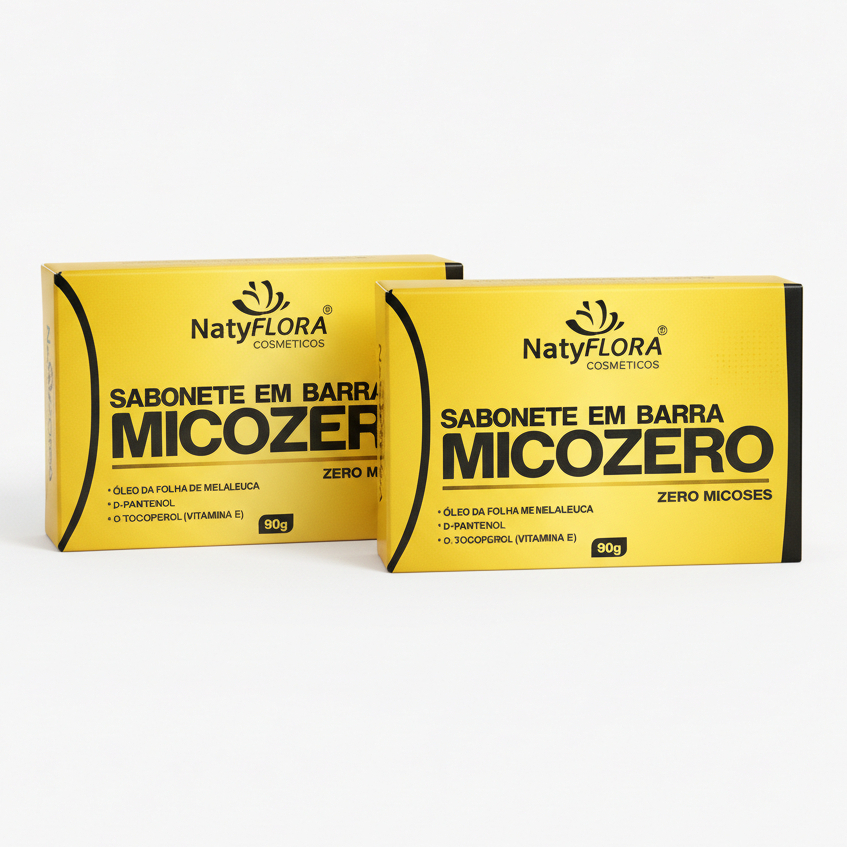 Kit 2 Sabonete Micozero NatyFlora 90g Antifúngico Para Micoses Fungos Pano Branco