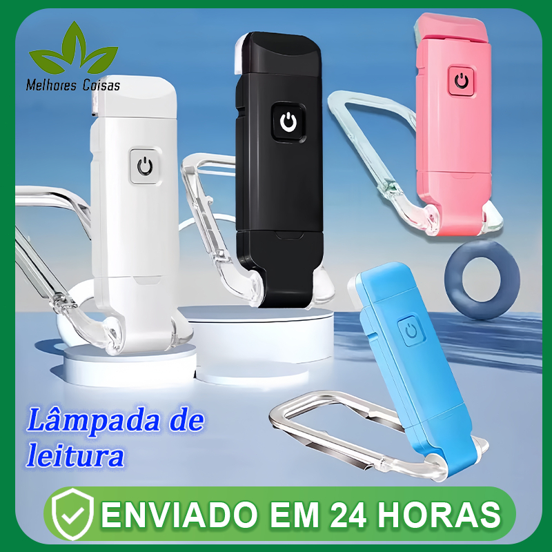 Luz de Leitura LED USB Recarregável Com 3 Cores Com Clipe Portátil Dobrável Luminária Compacta