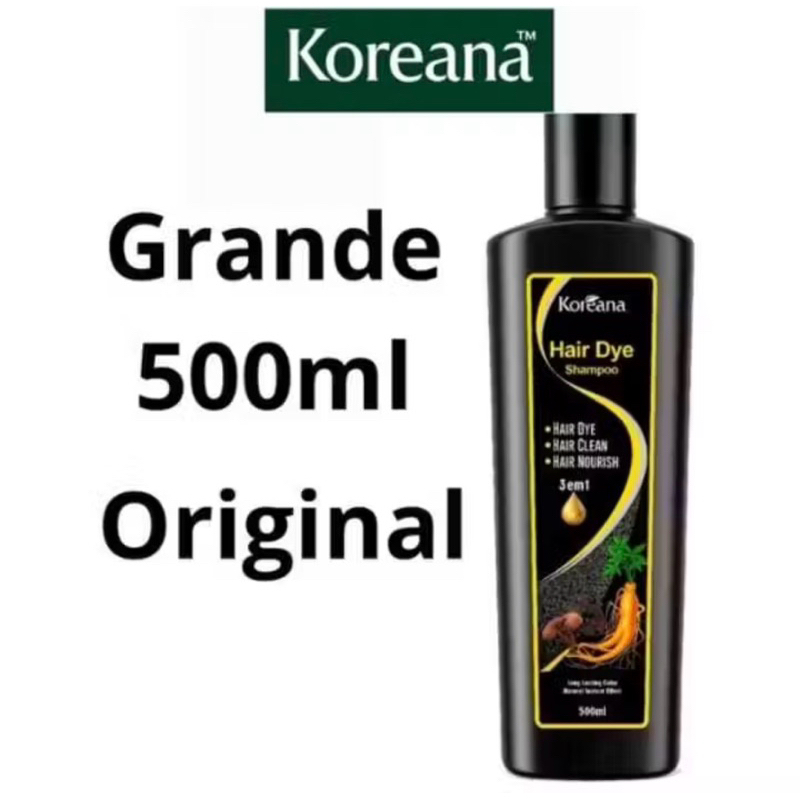Shampoo Tonalizante Koreana Hair Dye 3 em 1 – Cobre Cabelos Brancos, Nutre e Escurece Naturalmente – 500ml Original em Oferta na Shopee