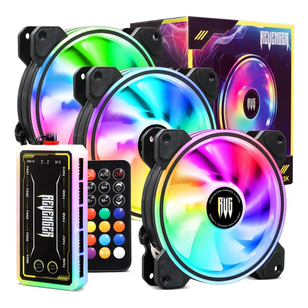 Kit 3 Cooler Fan 120mm Rgb Gabinete Controlador Hub Controle