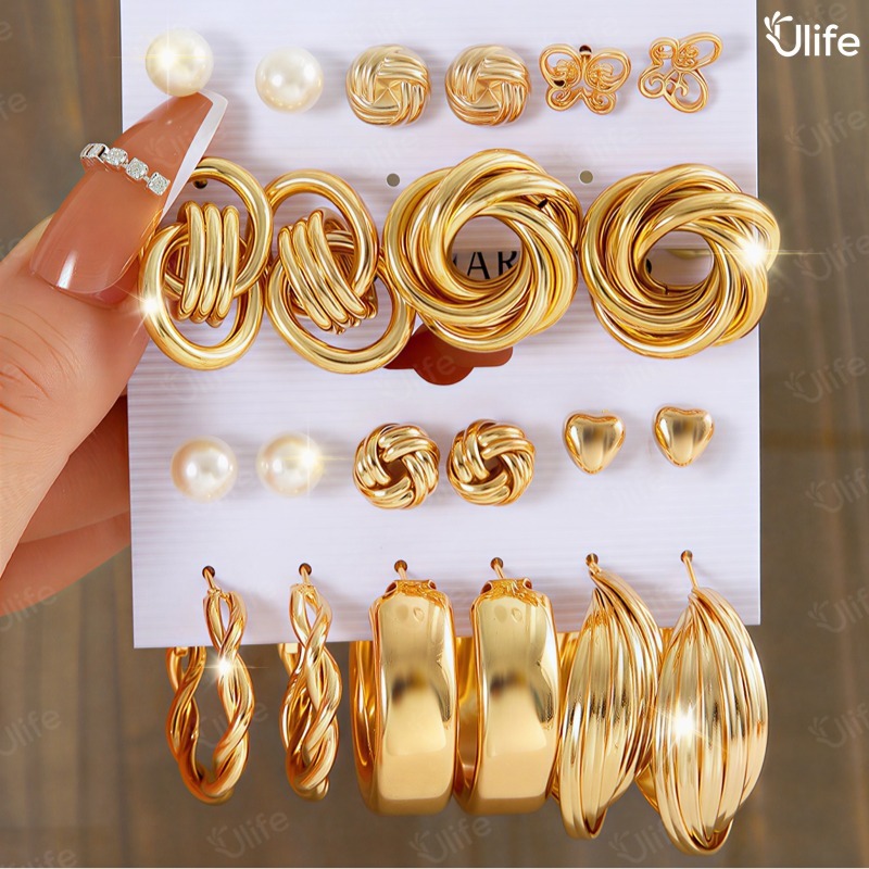 Conjunto Elegante Brinco Com Argola De Ouro Brincos De Pérola Para Mulheres Joias Acessórios-UF em Oferta na Shopee