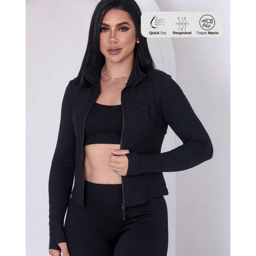 Jaqueta Fitness em Poliamida c Zíper e Dedeira – Leve, Confortável e Estilosa
