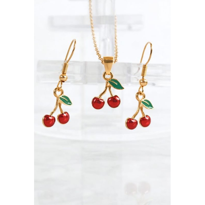Conjunto Colar e Brinco Cereja vermelha Brinco e Colar Cherry chery