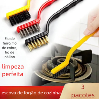 Kit Escova Limpeza Multiuso – 3 UN, Aço Latão Nylon, Forno Grelha Fogão em Oferta na Shopee
