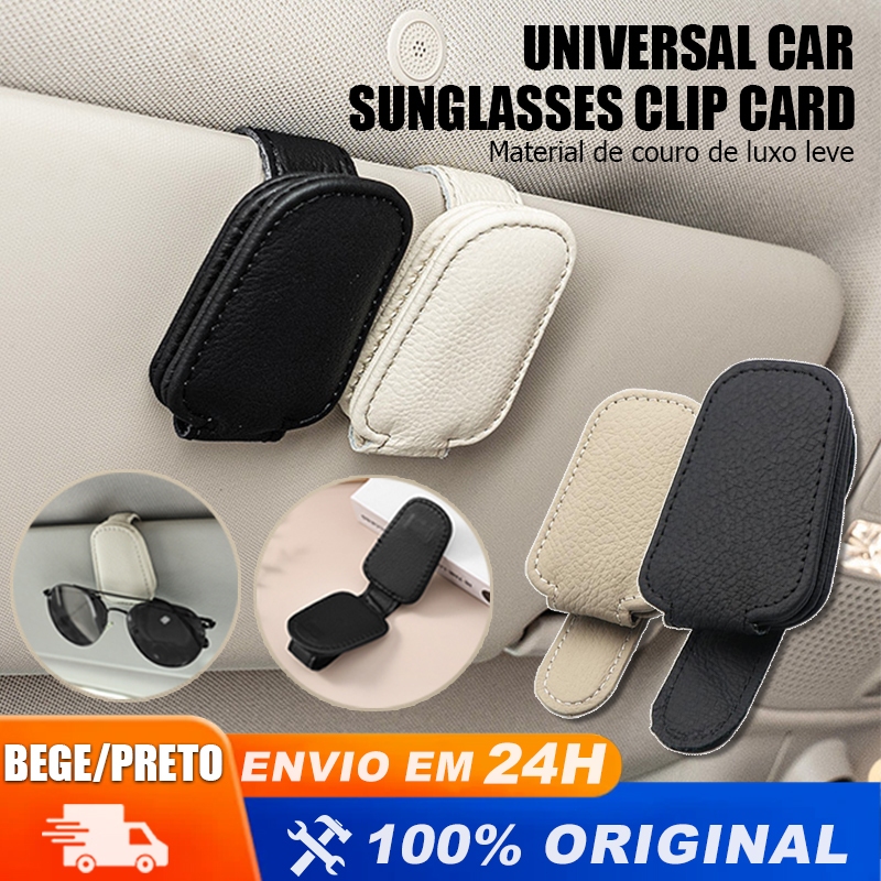 Suporte de Óculos para Carro Porta Óculos Clipe Magnético em Couro PU p/ Viseira Veicular Universal