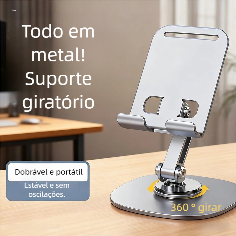 Suporte Ajustável 360º de Alumínio - Base Rotatória para Smartphone e Tablet de Mesa