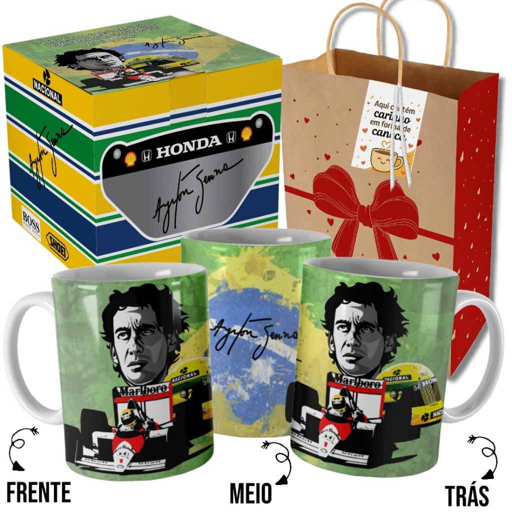 Caneca Ayrton Senna Carro e Capacete do Senna com e Embalagem Presenteável em Oferta na Shopee