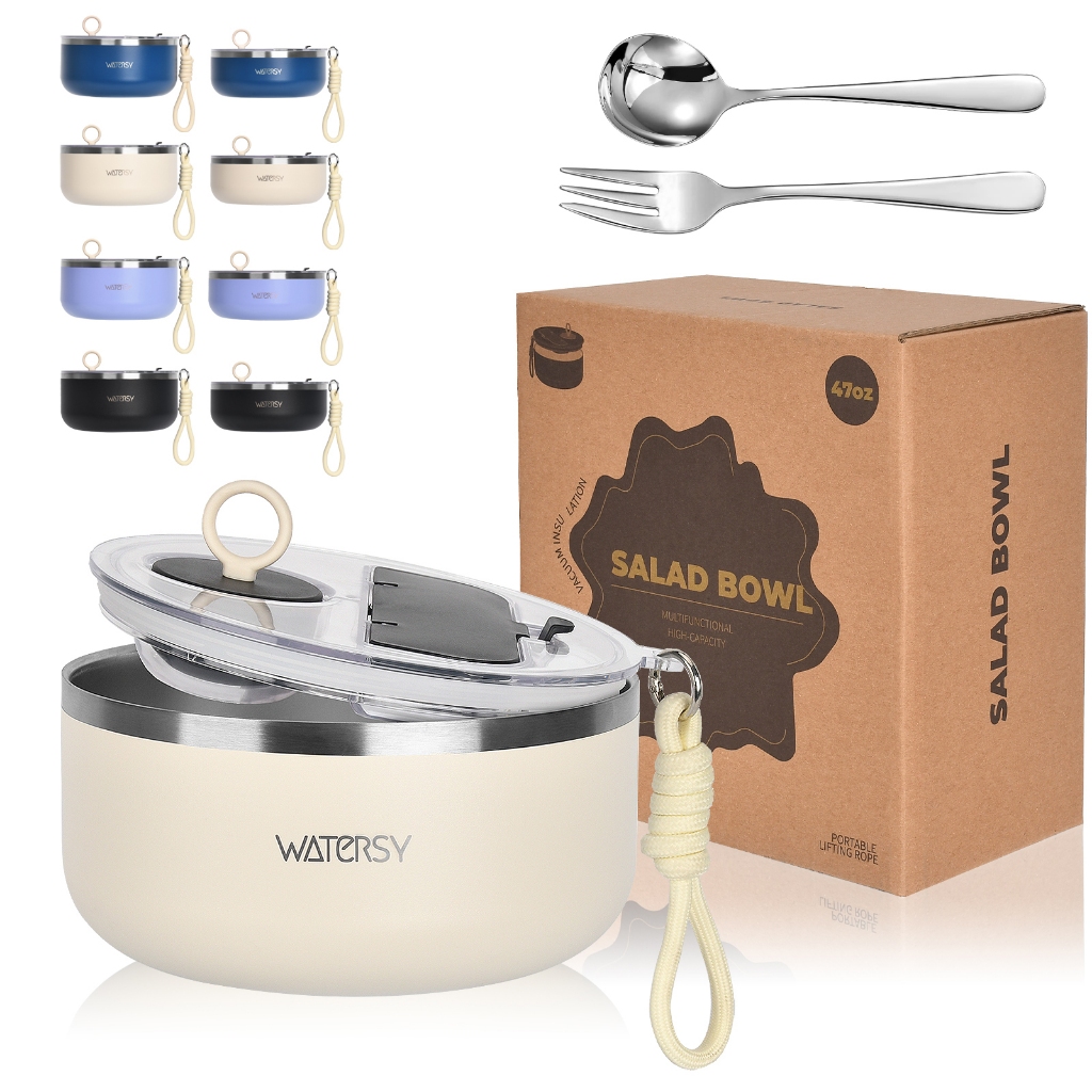 WATERSY Tigela de Salada Térmica 2 em 1 Preserva Frescor 12h Portátil