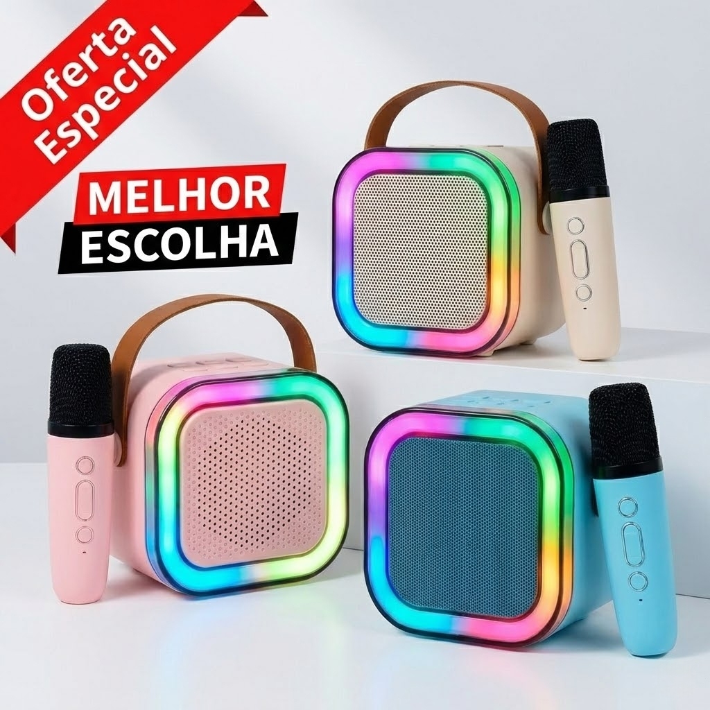 Mini Caixa de Som Bluetooth Karaokê com Microfone Sem Fio RGB Portátil 🇧🇷