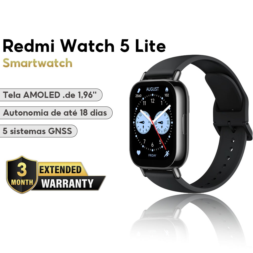 Relogio Smartwatch Xiaomi Redmi Watch 5 Lite Tela AMOLED de 1,96 Global GPS Pulseira em Oferta na Shopee
