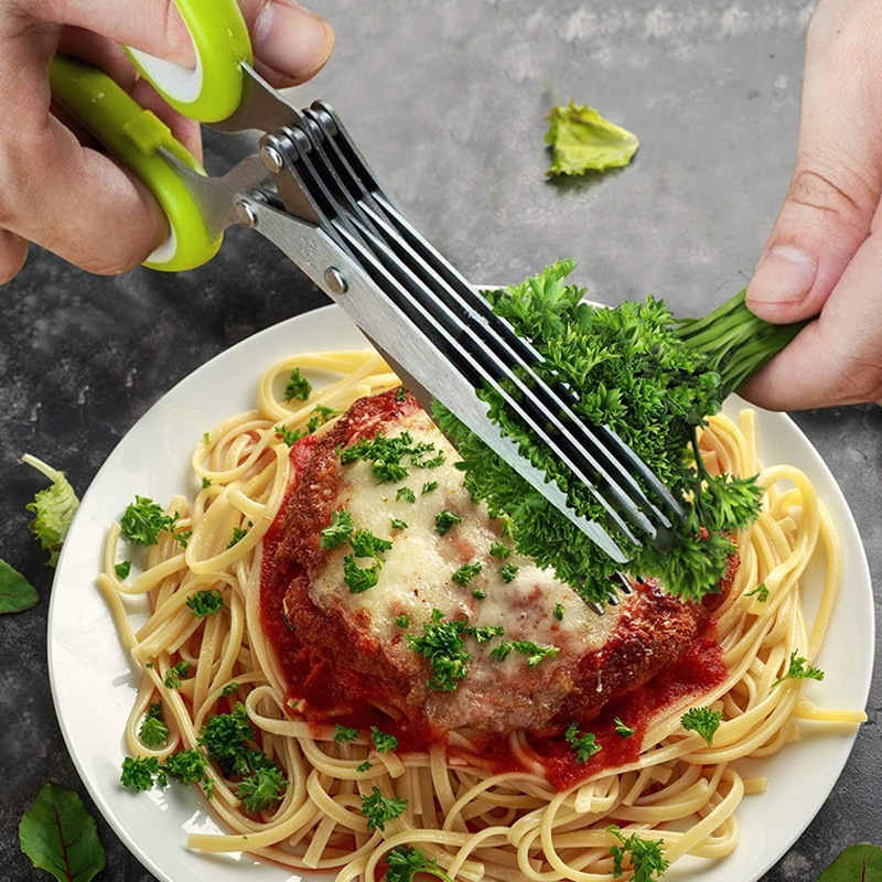 Tesoura 5 Lâminas para Alimentos - Picotar Temperos, Papel e Ingredientes